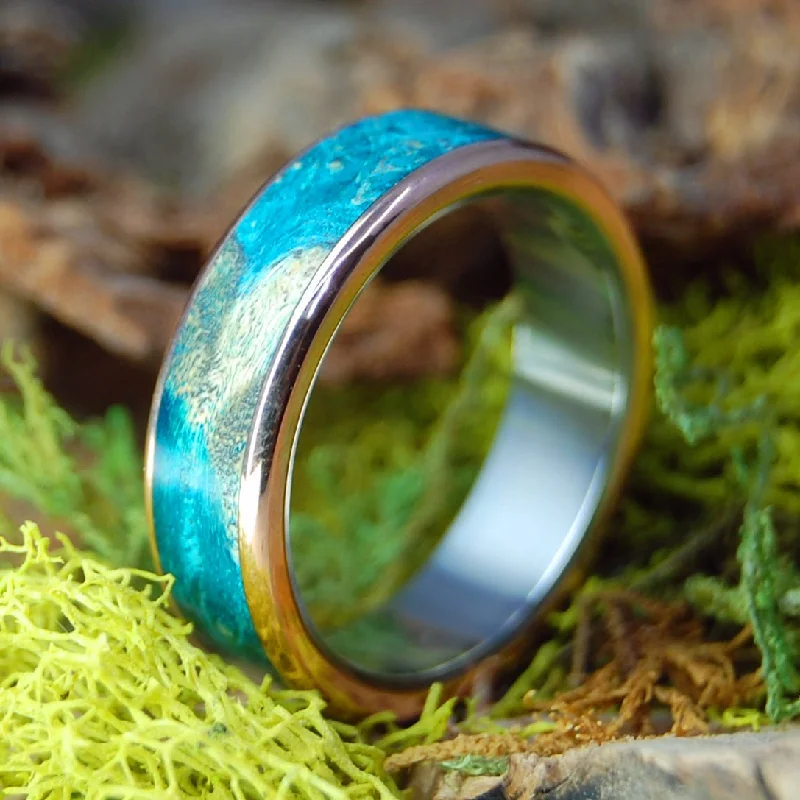 fine gold rings for women -Bronze Turquoise Box Elder Wood | Men's Box Elder Wood, Bronze & Titanium Wedding Ring