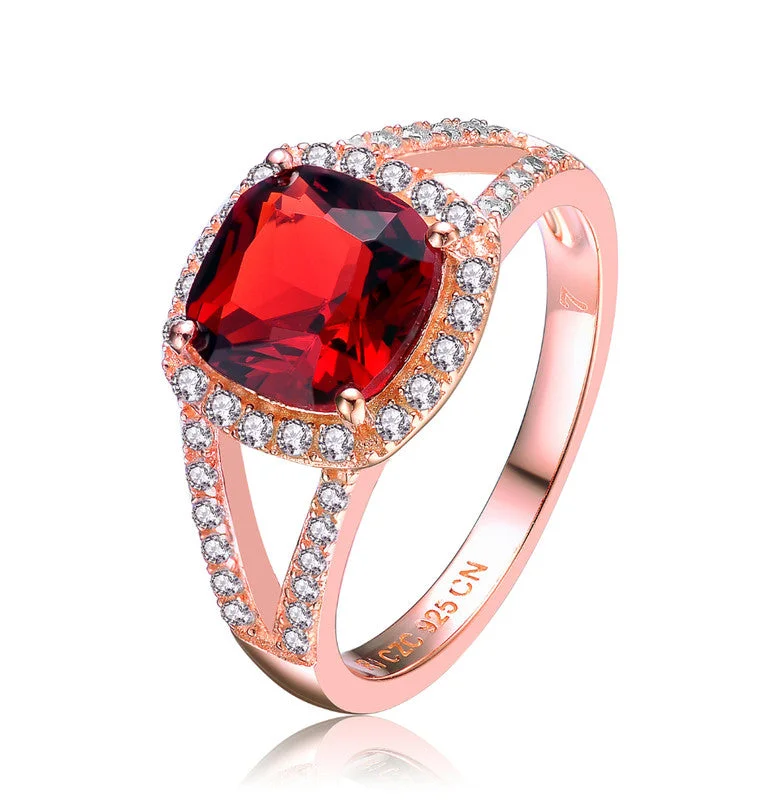 women engagement rings -GENEVIVE Sterling Silver Rose Gold Plated Ruby Cubic Zirconia Cocktail Ring