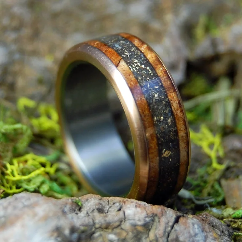 sterling silver rings -Golden Caribou Love | Women's Crushed Gold, Deer Antler, & Spalted Maple Wood Wedding Ring