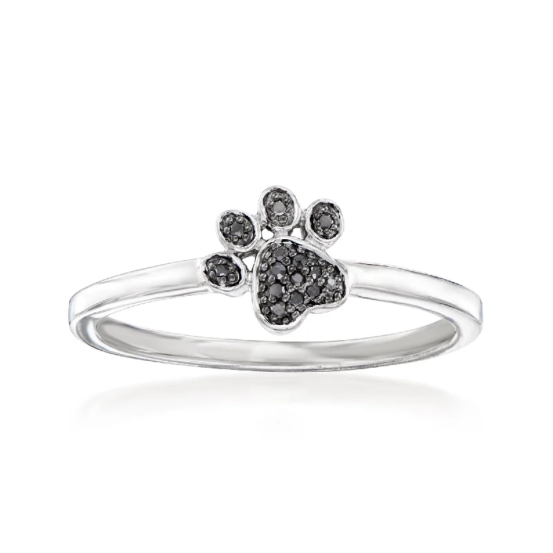 trendy round-cut engagement rings -Ross-Simons Black Diamond-Accented Paw Print Ring in Sterling Silver