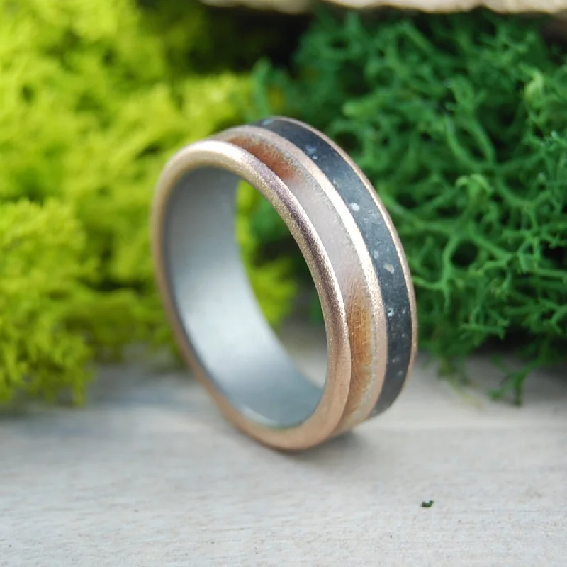 gold band rings for women -New England Lucky Rocks | Men's Maple Wood, Lake Champlain Lucky Rocks, Titanium & Bronze Wedding Ring