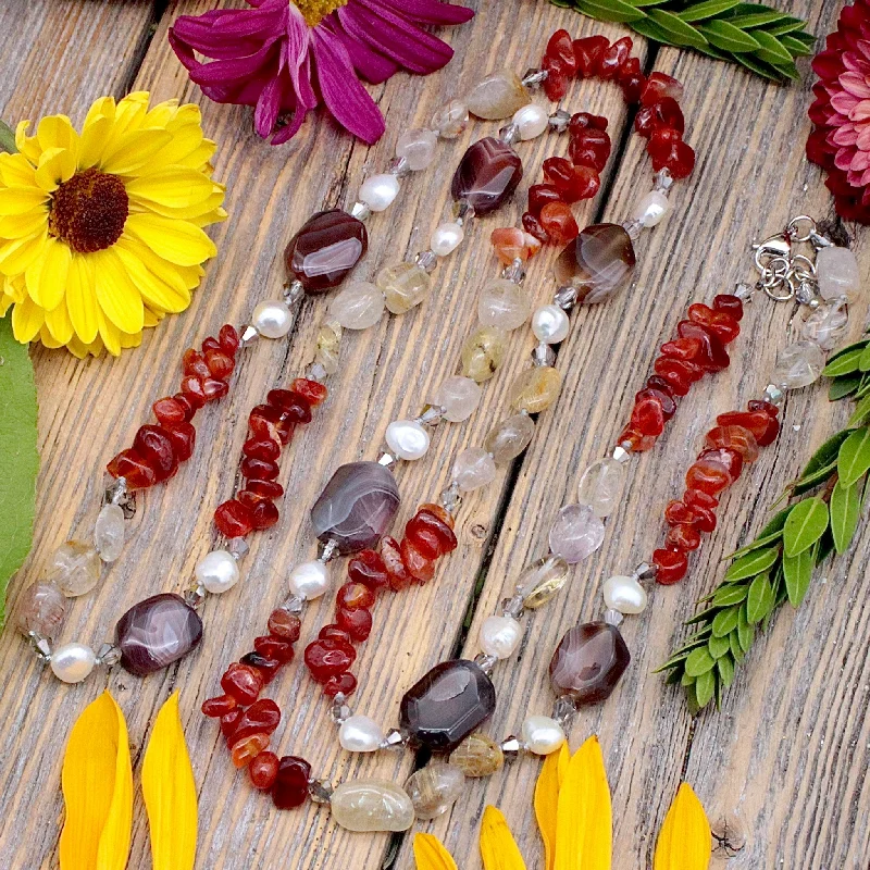 wedding necklaces for women -Carnelian, Botswana Agate, Citrine and Rutile Quartz Necklace