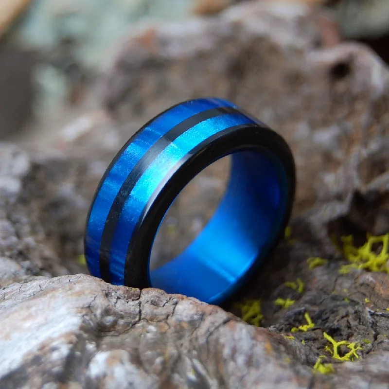 large stone engagement rings -Perfect Orbit | Men's Black Resin, Blue Resin & Titanium Wedding Ring