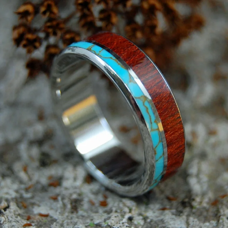 wedding band rings for women -Himalayan Kings | Men's Tibetan Turquoise, Bloodwood & Titanium Wedding Ring