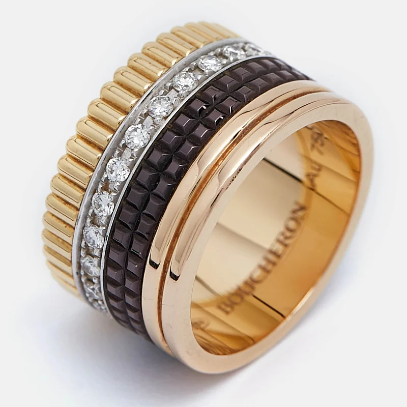 romantic engagement rings -Boucheron Quatre Classique Diamonds Pvd 18K Three Tone Gold Ring