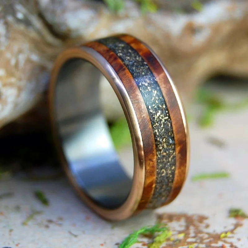 boho style rings for women -Golden Caribou Love | Men's Crushed Gold, Deer Antler, & Spalted Maple Wood Wedding Ring