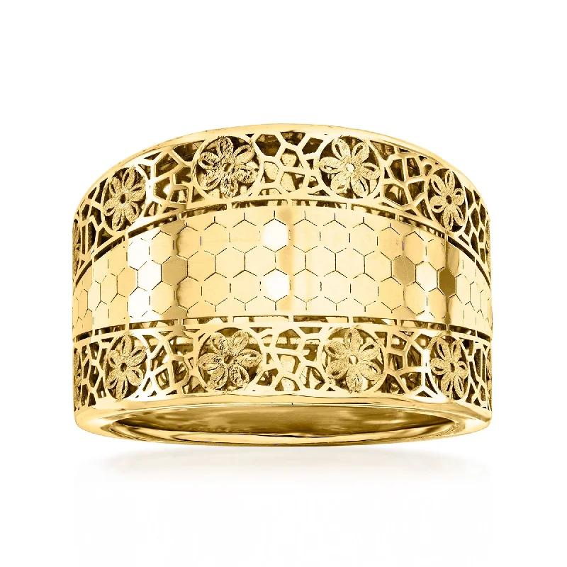 round cut engagement rings -Ross-Simons Italian 14kt Yellow Gold Floral Filigree Ring