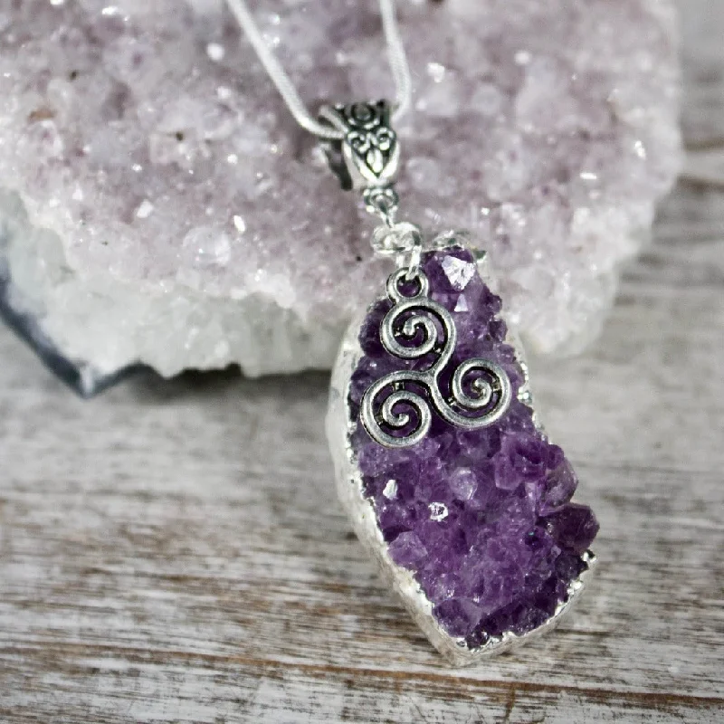 bohemian style necklaces -Amethyst Triple Spiral Necklace