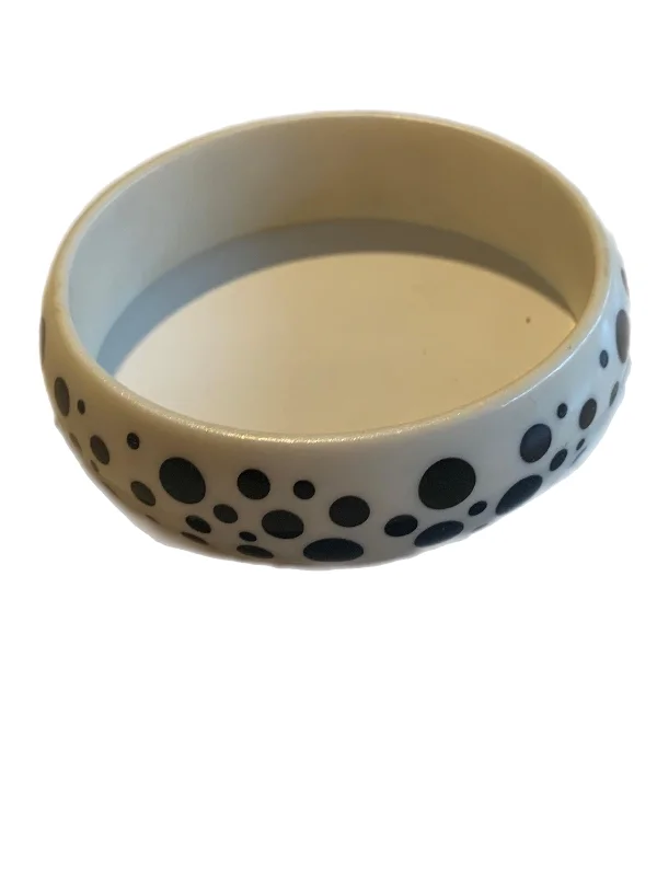 fashionable bracelets for women -Ivory and Black Polka Dot Bangle Bracelet circa 1980s