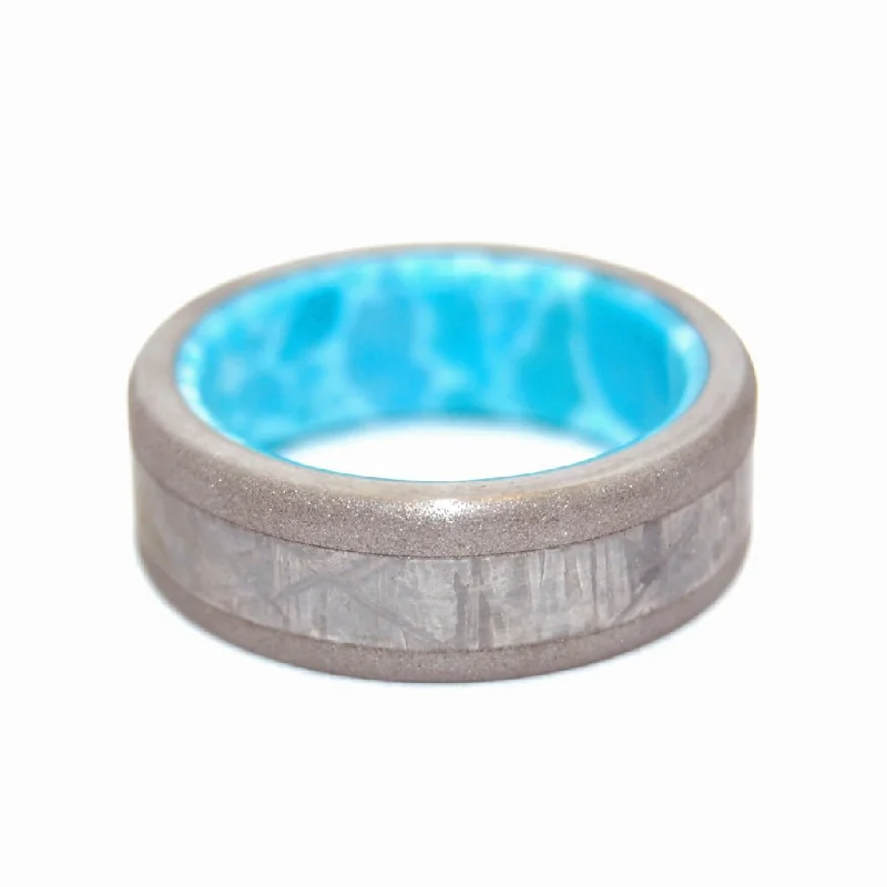 best selling rings for women -From The Heavens | Men's Larimar Stone, Meteorite & Titanium Wedding Ring