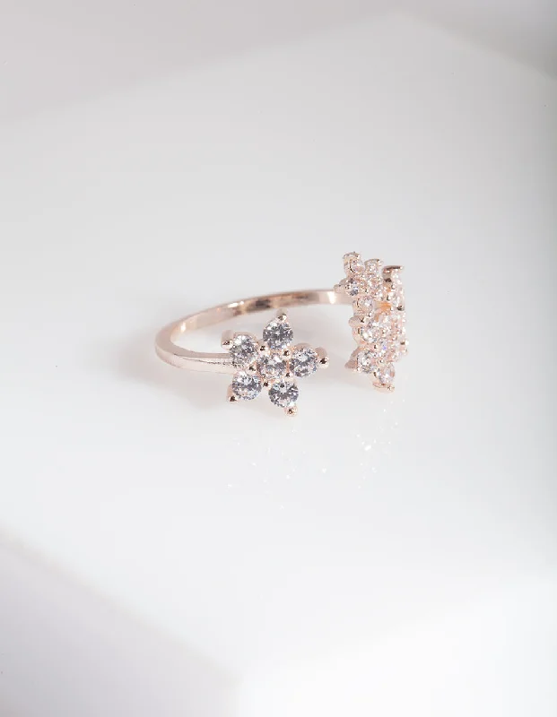 eco-friendly engagement rings -Rose Gold Cubic Zirconia Flower Ring