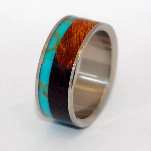 fashion rings for women -Tibetan Plateau | Men's Desert Ironwood, Tibetan Turquoise & Titanium Wedding Ring