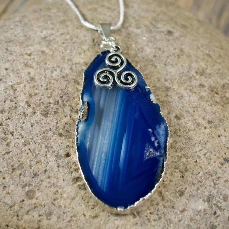 women’s choker style necklaces -Blue Ocean Agate with Spiral Necklace