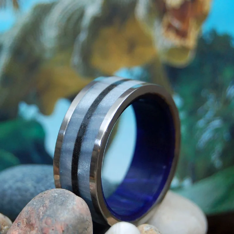 classic gold rings -Epoch | Men's T-Rex Dinosaur Tooth, Gray Resin, Purple Resin & Titanium Wedding Ring