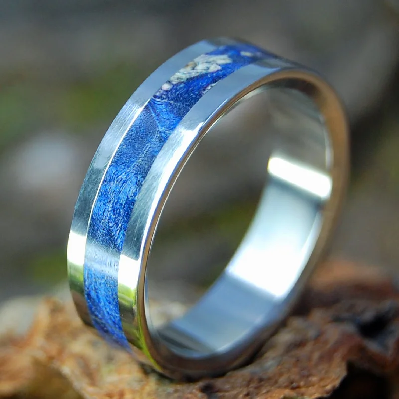 sapphire rings for women -Dark Blue Forever | Men's Blue Box Elder Wood & Titanium Wedding Ring