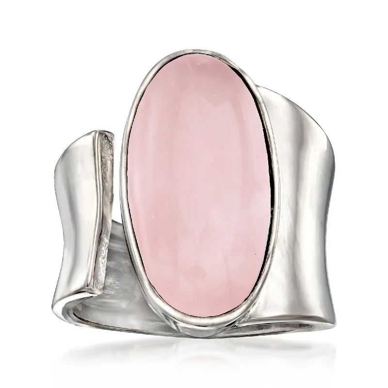 custom engagement ring designs -Ross-Simons Oval Rose Quartz Wrap Ring in Sterling Silver