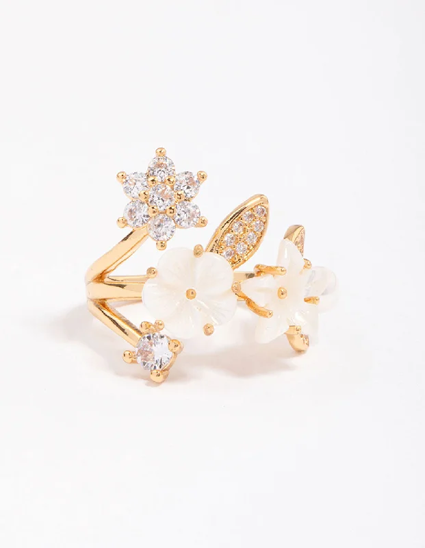 bridal engagement rings -Gold Plated Floral Bouquet Ring