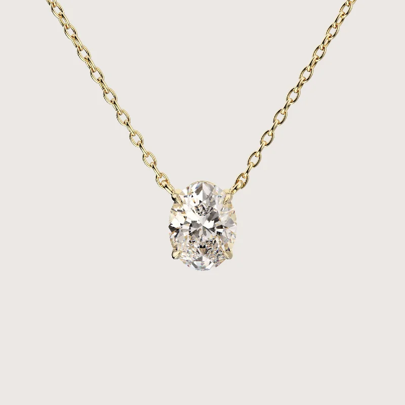 fashion forward necklaces -The One - 1 carat oval cut diamond pendant gold necklace