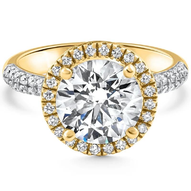 elegant engagement rings -Certified 3.56Ct Diamond Halo Engagement 14k Yellow Gold Lab Grown