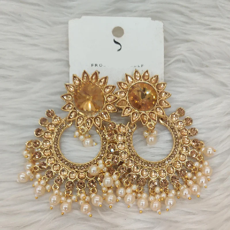 crystal drop earrings for women -Dhwani Gold Plated Kundan Stone And Pearl Dangler Earrings