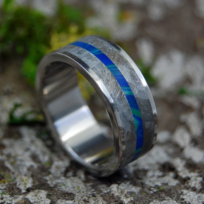 vintage engagement rings -Blue Interspace | Men's Meteorite, Stone & Titanium Wedding Ring