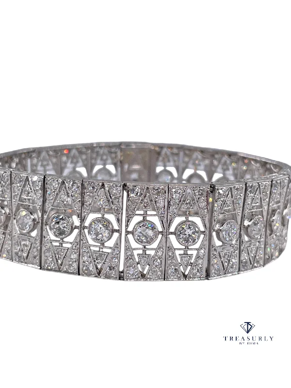 custom bangles for women -French Art Deco 17.05ct Old European Diamond Platinum Line Bracelet