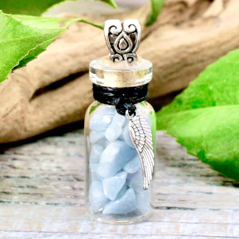 chain and pendant necklaces -Angelite Guidance Spell Jar Necklace