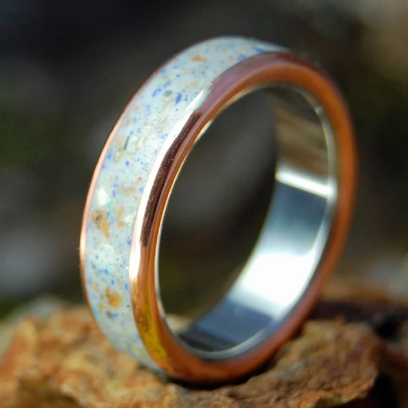 fashionable signet rings -Matera Italy Stone | Men's Italian Crushed Stones, Copper & Titanium Wedding Ring