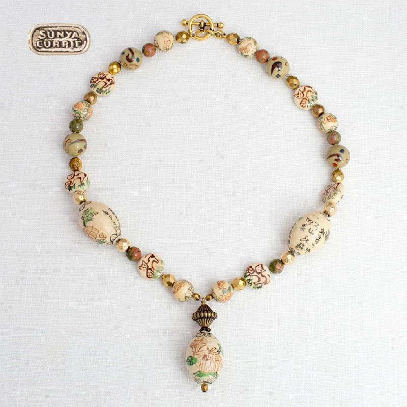 affordable silver necklaces -Porcelain Bead  Necklace