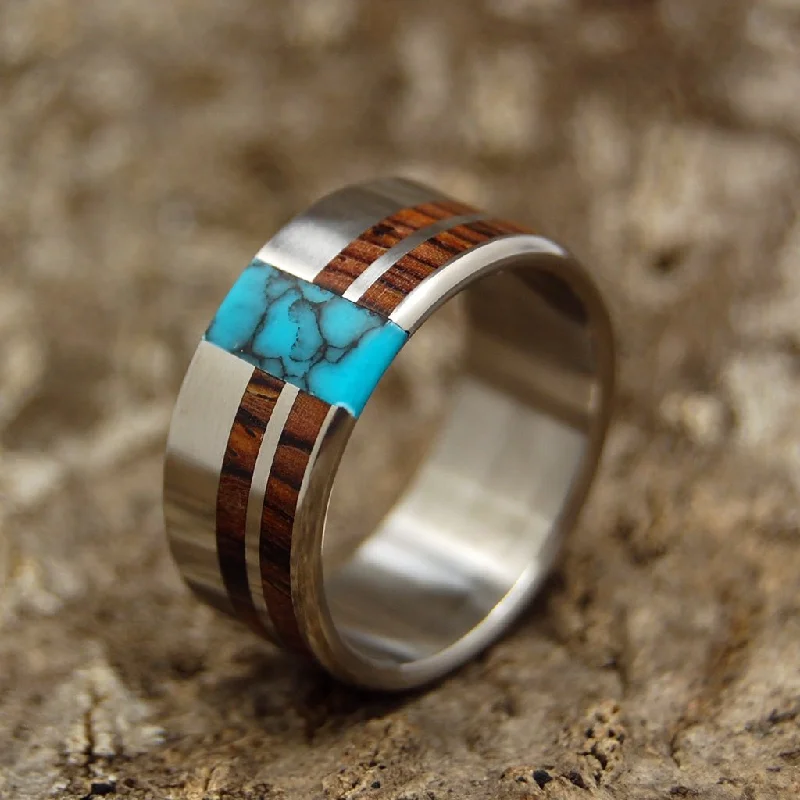 gold band rings for women -Comet & Constellation | Men's Cocobolo Wood, Turquoise & Titanium Wedding Ring