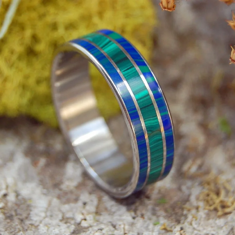 best selling rings for women -Twin Spires | Men's Malachite Stone & Titanium Wedding Ring