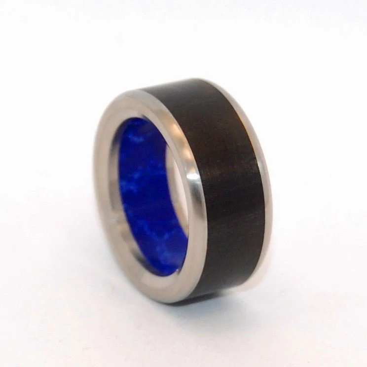 chic cocktail rings -Lion's Approval | Men's Sodalite Stone, Ebony Wood & Titanium Wedding Ring