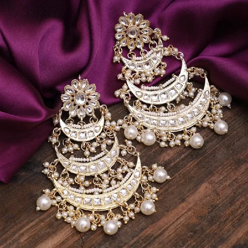 classic pearl earrings -Gehana Mahal Gold Plated Kundan And Pearl Dangler Earrings