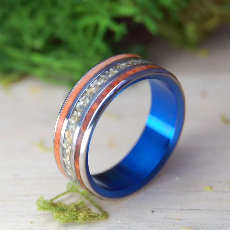 rings for special occasions -Los Tubos Manati | Men's Puerto Rican Beach Sand, Amboyna Wood & Titanium Wedding Ring