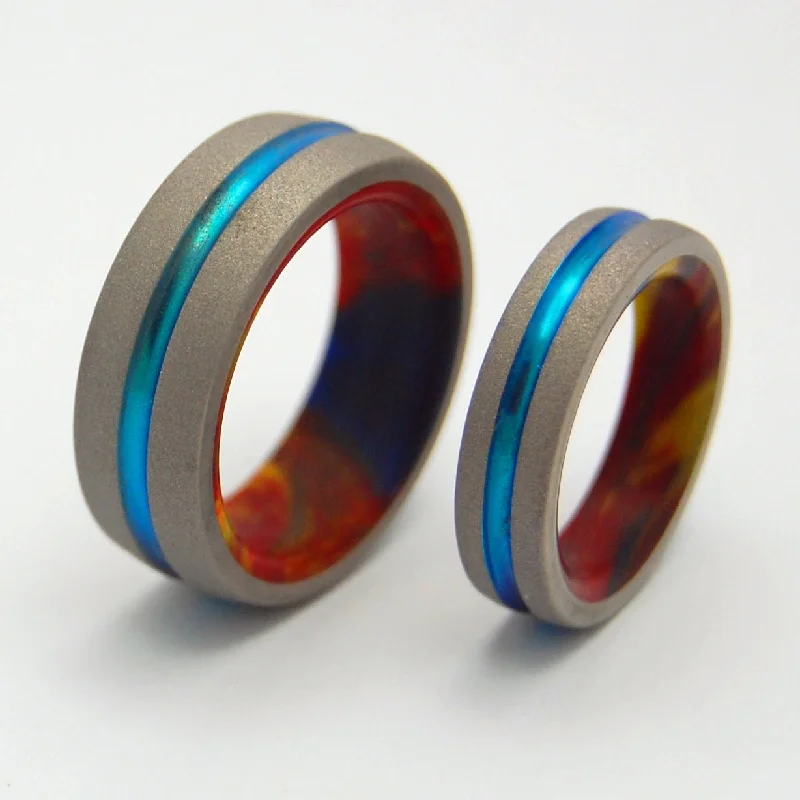 wedding rings with diamonds -Lava Burst Explosion | Lava Burst Resin & Titanium - Unique Wedding Ring Set