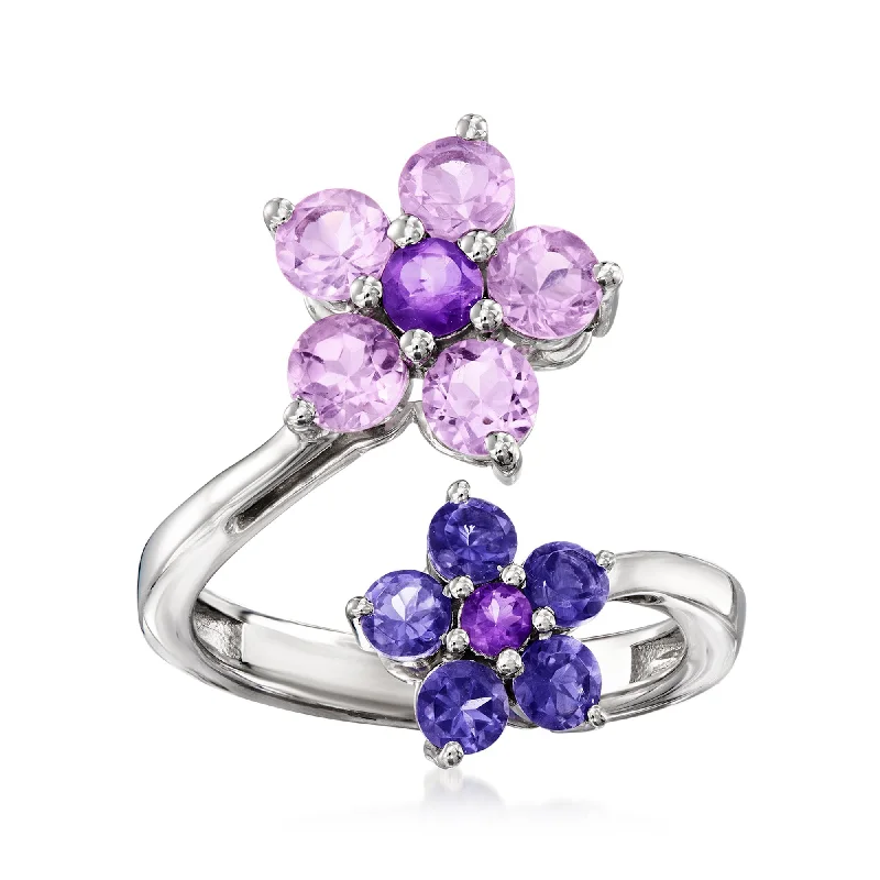 modern platinum engagement rings -Ross-Simons Amethyst and . Iolite Flower Bypass Ring in Sterling Silver