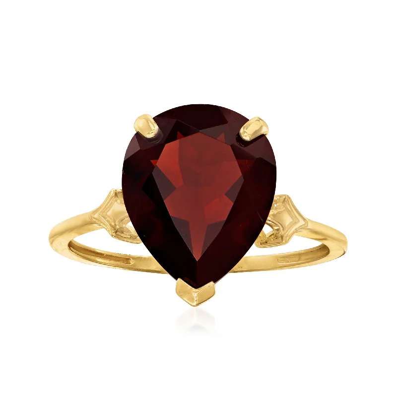 custom engagement rings -Ross-Simons Garnet Ring With Fleur-De-Lis Symbols in 14kt Yellow Gold