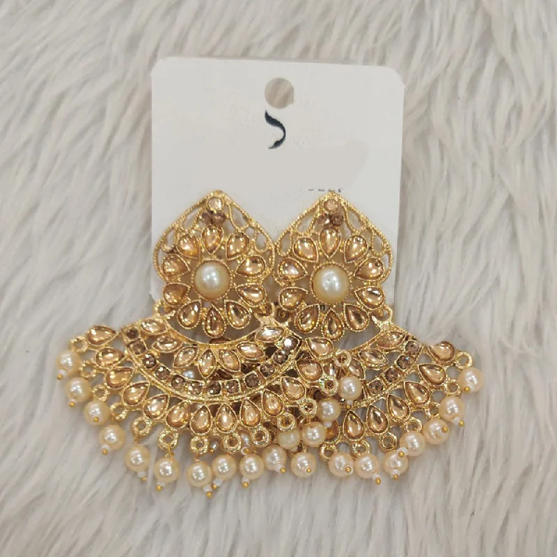 cute earrings for everyday wear -Dhwani Gold Plated Kundan Stone And Pearl Dangler Earrings