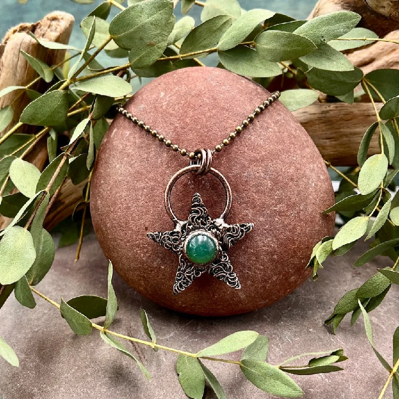 women’s choker style necklaces -Green Aventurine Star Necklace - Bronze