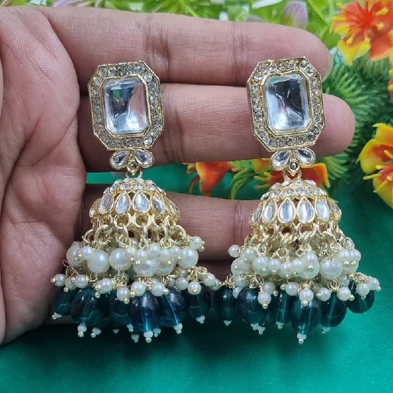 vintage-inspired earrings -Gehana Mahal Gold Crystal Stone And Beads Jhumki Earrings