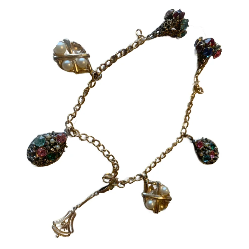 statement bracelets for women -Multicolored Abstract Designs Charm Bracelet circa 1960s