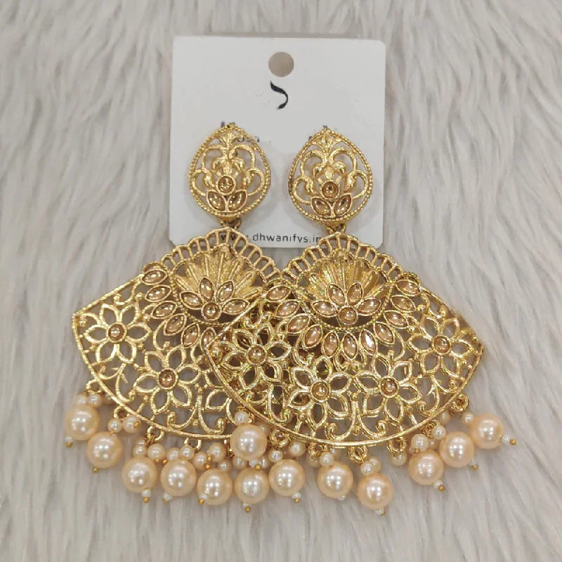 fashionable dangling studs -Dhwani Gold Plated Kundan Stone Dangler Earrings