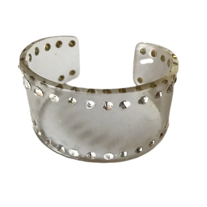 tennis bracelets for women -Clear Lucite Bangle Bracelet with Rhinestones circa 1960s