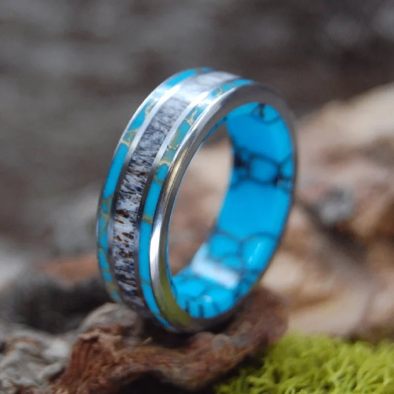 classic signet rings for women -Moose Off Maine | Men's Turquoise, Moose Antler & Titanium Wedding Ring