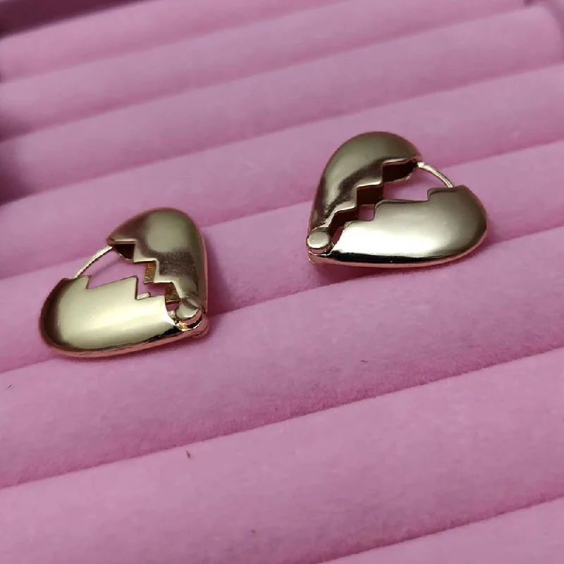 silver earrings for women -Shagna Gold Plated Heart Broken Shape Stud Earrings