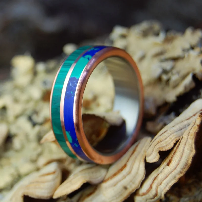 birthstone rings for women -Copper Can't Hold Us Back | Men's Azurite, Malachite Stone, Copper & Titanium Wedding Ring