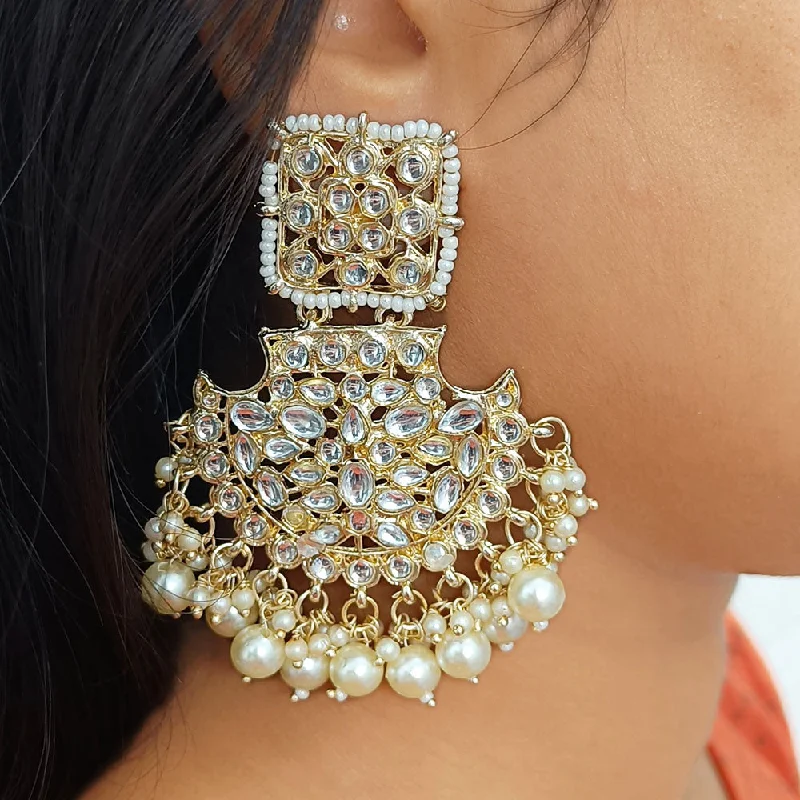 trendy stud earrings -Gehana Mahal Gold Plated Kundan And Pearl Dangler Earrings