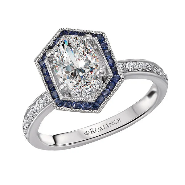 classic engagement rings -Halo Semi Mount Diamond and Gemstone Ring