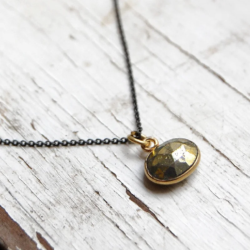 unique rose gold necklaces -Pyrite Stone Necklace | 925 Oxidized Silver Chain