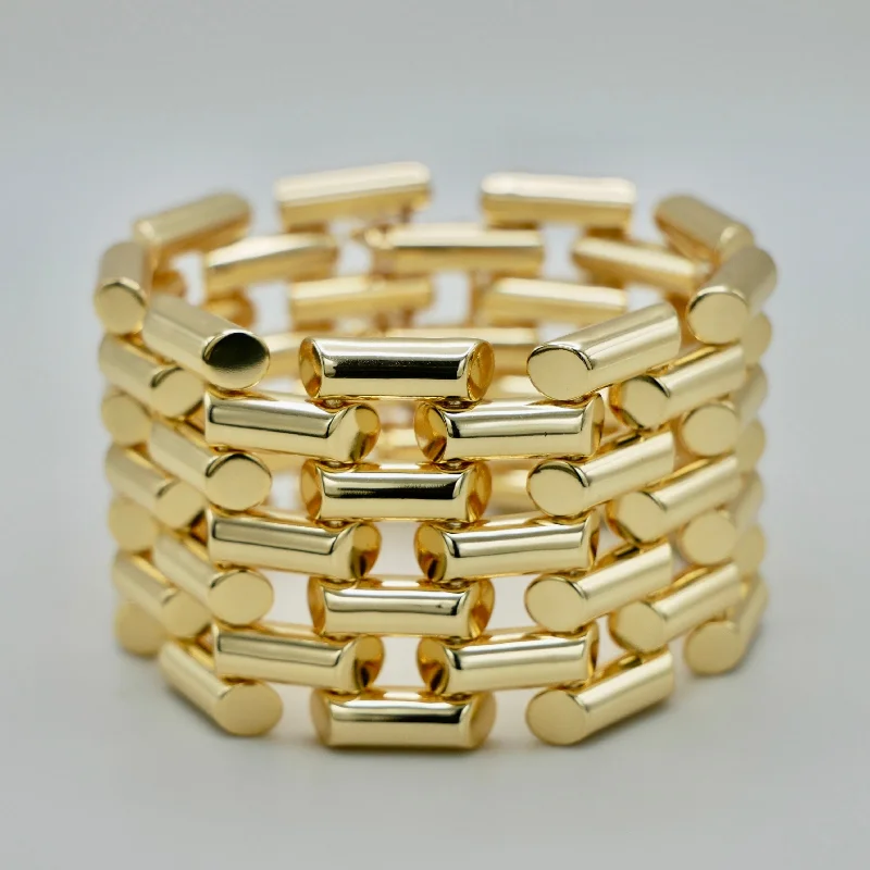 elegant bangles for women -Vintage Retro Wide Gold Link Tube Bracelet